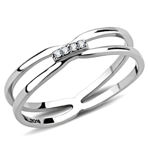 DA160 - High polished (no plating) Stainless Steel Ring with AAA Grade CZ  in Clear