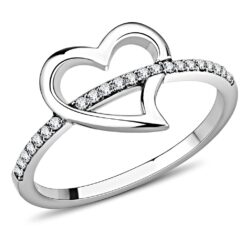 DA164 - High polished (no plating) Stainless Steel Ring with AAA Grade CZ  in Clear