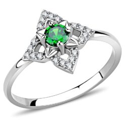 DA168 - High polished (no plating) Stainless Steel Ring with AAA Grade CZ  in Emerald