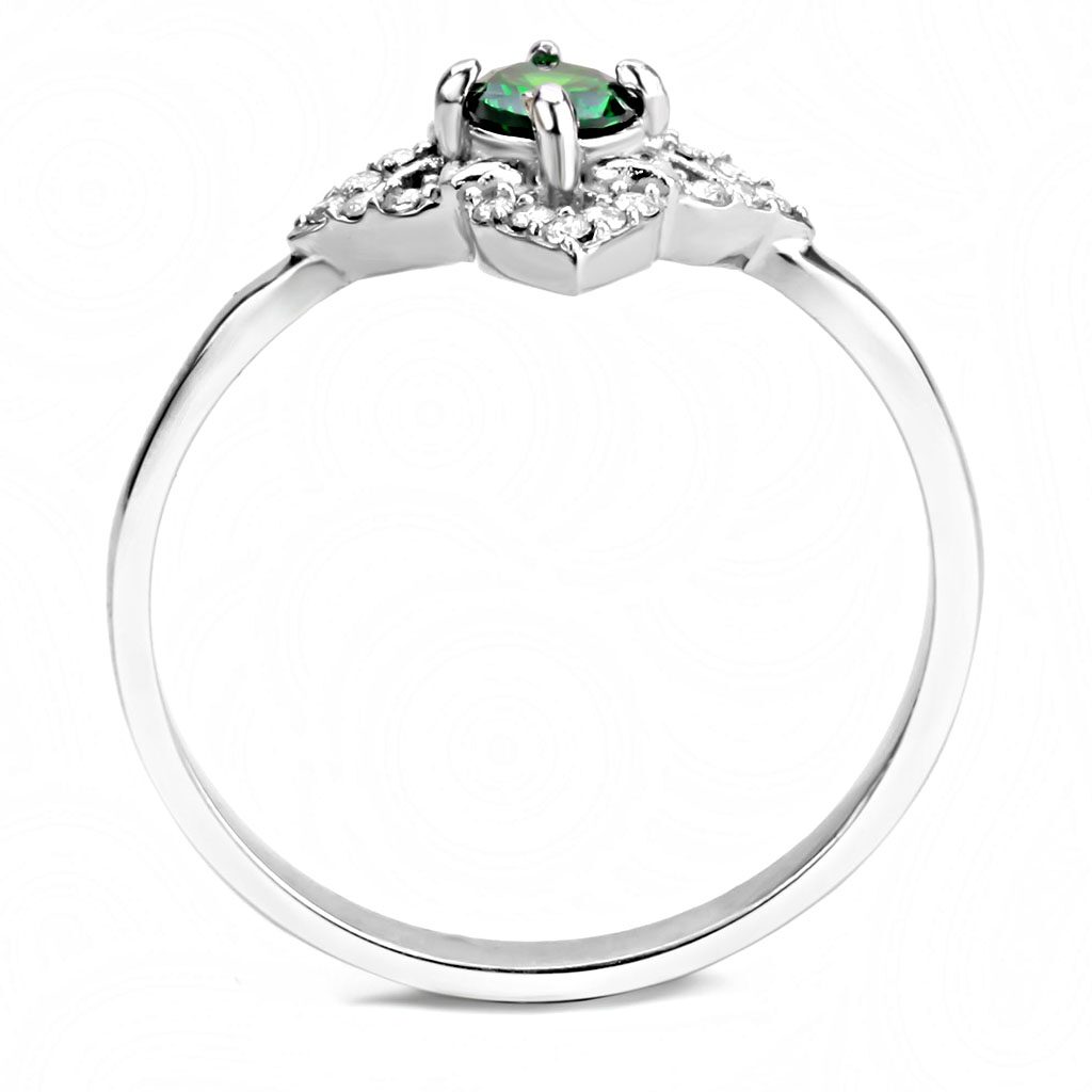 DA168 - High polished (no plating) Stainless Steel Ring with AAA Grade CZ  in Emerald