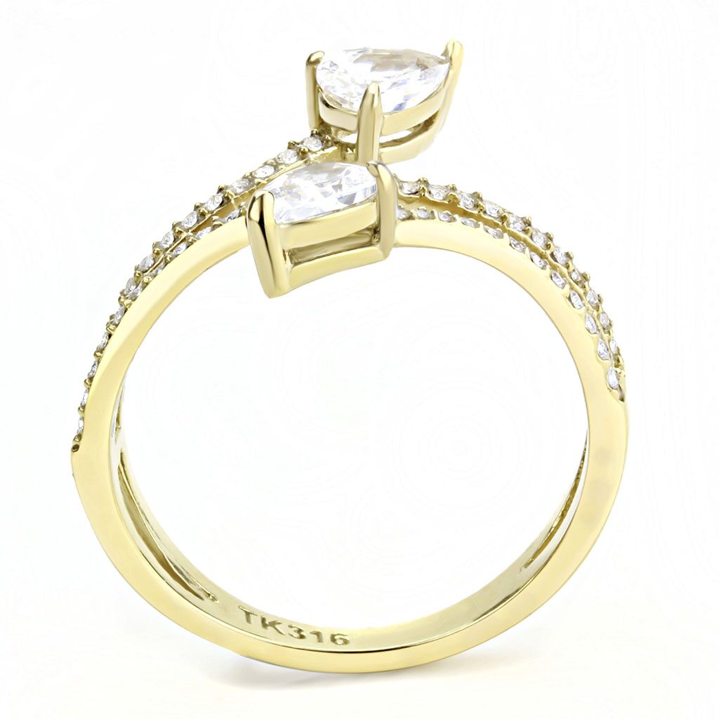 DA171 - IP Gold(Ion Plating) Stainless Steel Ring with AAA Grade CZ  in Clear