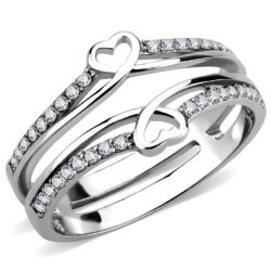 DA242 - High polished (no plating) Stainless Steel Ring with AAA Grade CZ  in Clear