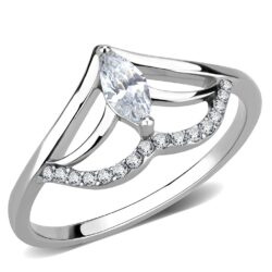 DA248 - High polished (no plating) Stainless Steel Ring with AAA Grade CZ  in Clear