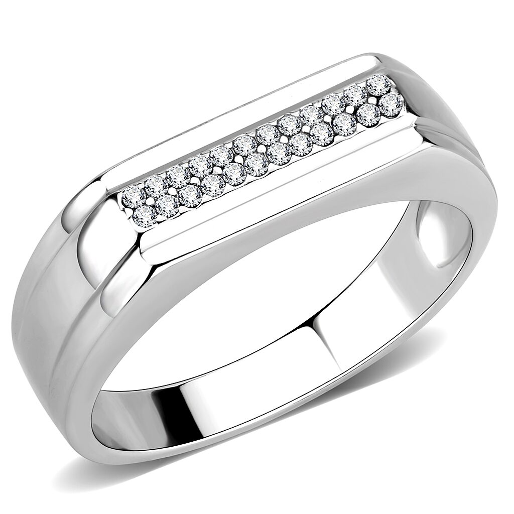 DA251 - High polished (no plating) Stainless Steel Ring with AAA Grade CZ  in Clear