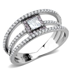 DA257 - High polished (no plating) Stainless Steel Ring with AAA Grade CZ  in Clear