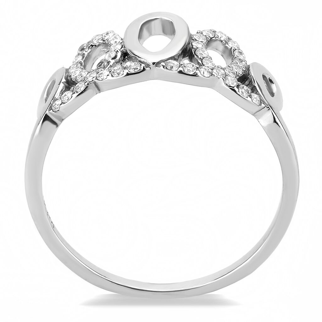 DA258 - High polished (no plating) Stainless Steel Ring with AAA Grade CZ  in Clear