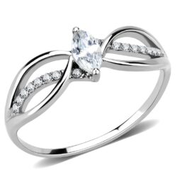 DA262 - High polished (no plating) Stainless Steel Ring with AAA Grade CZ  in Clear