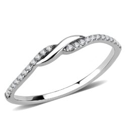 DA263 - High polished (no plating) Stainless Steel Ring with AAA Grade CZ  in Clear