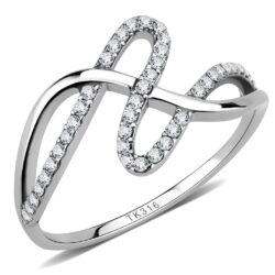 DA265 - High polished (no plating) Stainless Steel Ring with AAA Grade CZ  in Clear