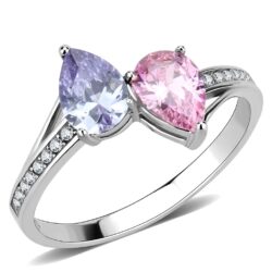 DA270 - High polished (no plating) Stainless Steel Ring with AAA Grade CZ  in Multi Color