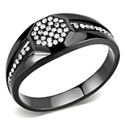 DA282 - IP Black(Ion Plating) Stainless Steel Ring with AAA Grade CZ  in Clear