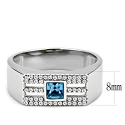 DA283 - High polished (no plating) Stainless Steel Ring with Top Grade Crystal  in Sea Blue