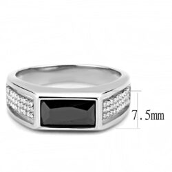 DA284 - High polished (no plating) Stainless Steel Ring with AAA Grade CZ  in Black Diamond