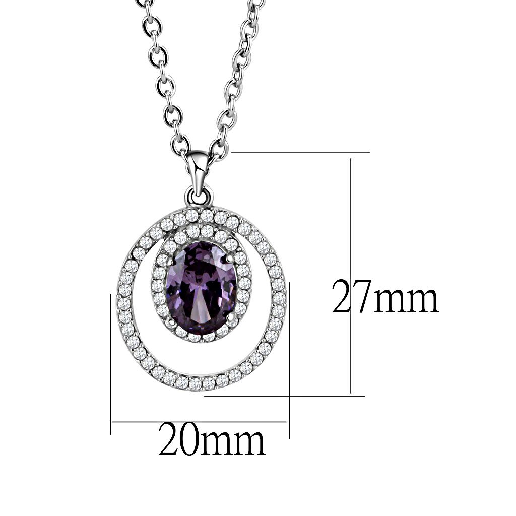 DA300 - High polished (no plating) Stainless Steel Chain Pendant with AAA Grade CZ  in Amethyst