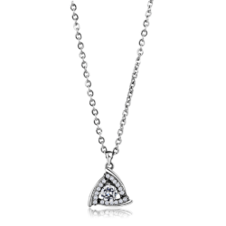 DA301 - High polished (no plating) Stainless Steel Chain Pendant with AAA Grade CZ  in Clear