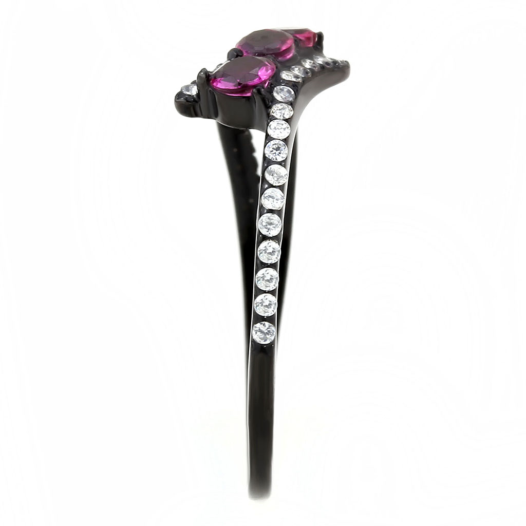 DA324 - IP Black(Ion Plating) Stainless Steel Ring with AAA Grade CZ  in Fuchsia