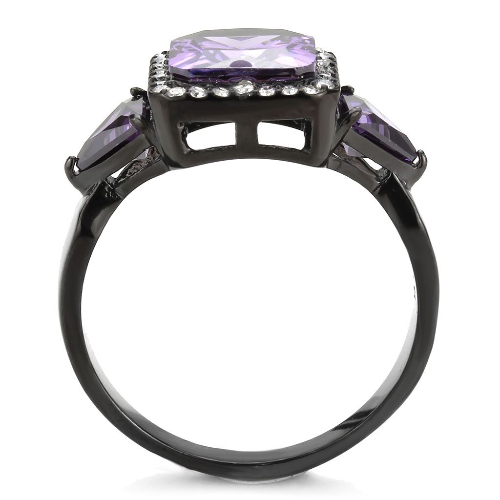 DA346 - IP Black(Ion Plating) Stainless Steel Ring with AAA Grade CZ  in Amethyst