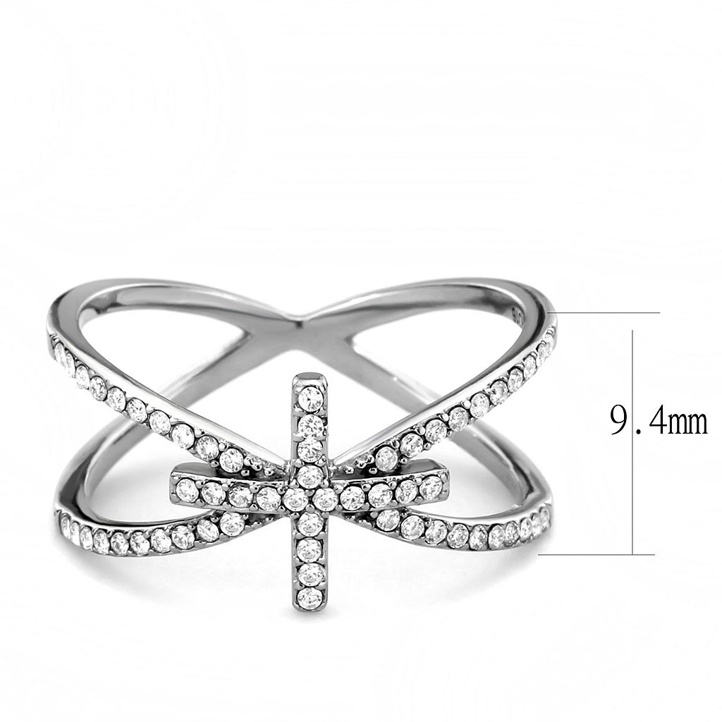 DA353 - High polished (no plating) Stainless Steel Ring with AAA Grade CZ  in Clear