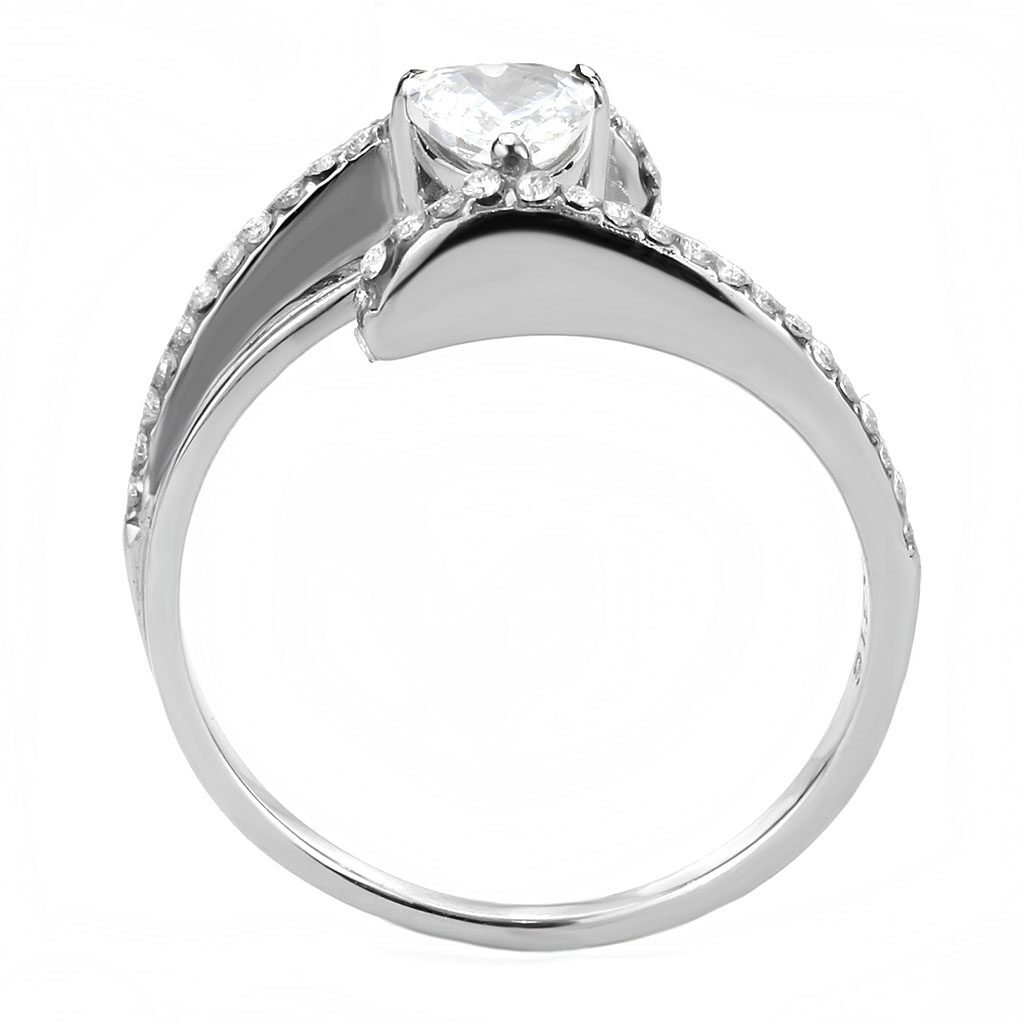 DA355 - High polished (no plating) Stainless Steel Ring with AAA Grade CZ  in Clear