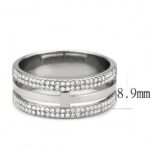 DA366 - High polished (no plating) Stainless Steel Ring with AAA Grade CZ  in Clear