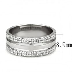 DA366 - High polished (no plating) Stainless Steel Ring with AAA Grade CZ  in Clear