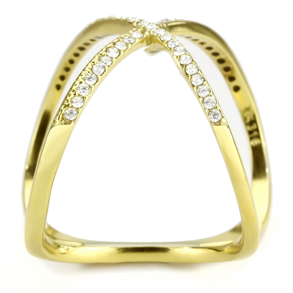 DA387 - IP Gold(Ion Plating) Stainless Steel Ring with AAA Grade CZ  in Clear