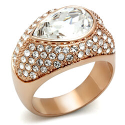 GL146 - IP Rose Gold(Ion Plating) Brass Ring with Top Grade Crystal  in Clear