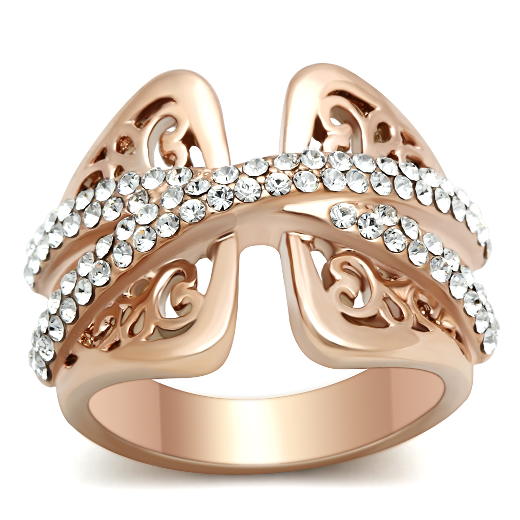 GL156 - IP Rose Gold(Ion Plating) Brass Ring with Top Grade Crystal  in Clear