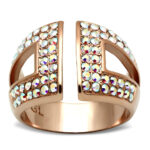 GL222 - IP Rose Gold(Ion Plating) Brass Ring with Top Grade Crystal  in Aurora Borealis (Rainbow Effect)