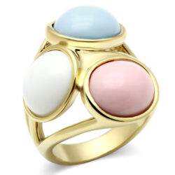 GL303 - IP Gold(Ion Plating) Brass Ring with Synthetic Synthetic Stone in Multi Color