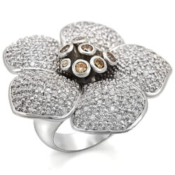 LO1352 - Rhodium Brass Ring with AAA Grade CZ  in Champagne