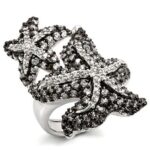 LO1581 - Rhodium + Ruthenium Brass Ring with AAA Grade CZ  in Clear