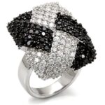 LO1587 - Rhodium + Ruthenium Brass Ring with AAA Grade CZ  in Black Diamond