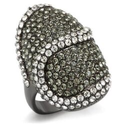 LO1626 - TIN Cobalt Black Brass Ring with Top Grade Crystal  in Black Diamond