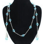 LO1714 - Rhodium White Metal Necklace with Synthetic Glass Bead in Sea Blue