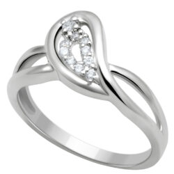 LO2051 - Rhodium Brass Ring with AAA Grade CZ  in Clear