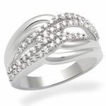 LO2054 - Rhodium Brass Ring with AAA Grade CZ  in Clear