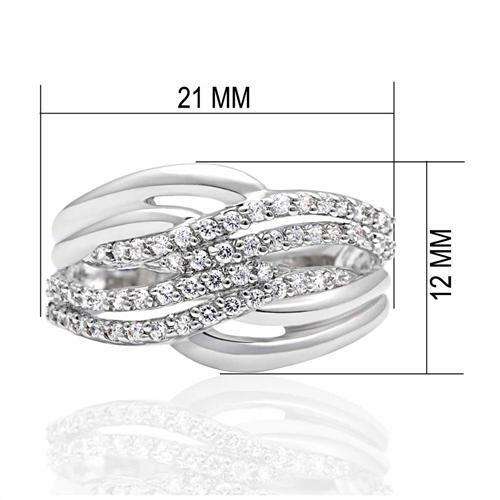 LO2054 - Rhodium Brass Ring with AAA Grade CZ  in Clear