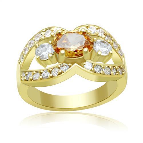 LO2099 - Gold Brass Ring with AAA Grade CZ  in Champagne