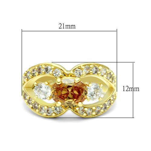 LO2099 - Gold Brass Ring with AAA Grade CZ  in Champagne