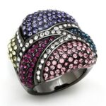 LO2174 - TIN Cobalt Black Brass Ring with Top Grade Crystal  in Multi Color