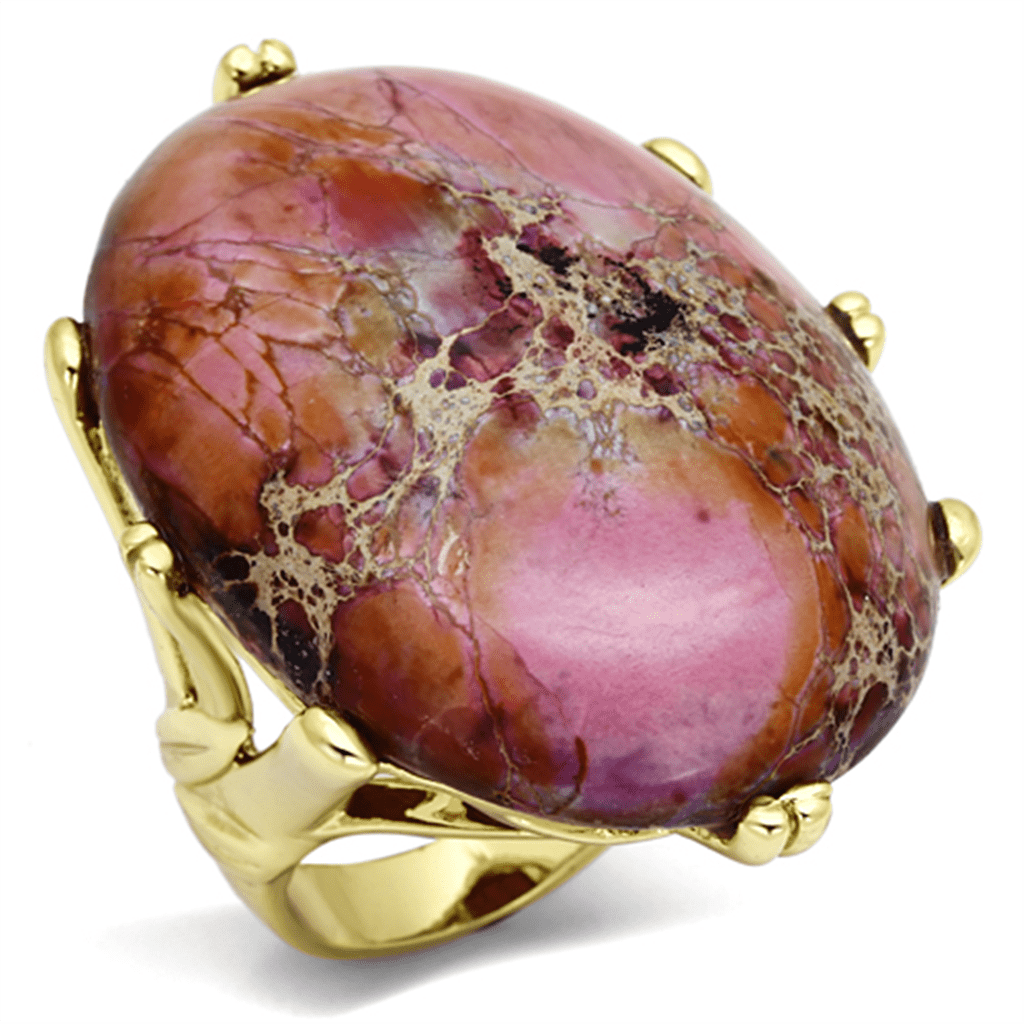 LO2432 - Gold Brass Ring with Synthetic Jade in Light Amethyst