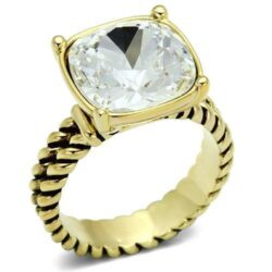 LO2447 - Gold Brass Ring with AAA Grade CZ  in Clear