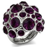 LO2462 - Rhodium Brass Ring with Top Grade Crystal  in Amethyst