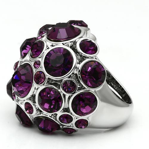 LO2462 - Rhodium Brass Ring with Top Grade Crystal  in Amethyst