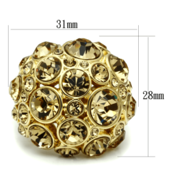 LO2463 - Gold Brass Ring with Top Grade Crystal  in Light Smoked