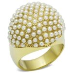 LO2471 - Gold Brass Ring with Synthetic Pearl in White