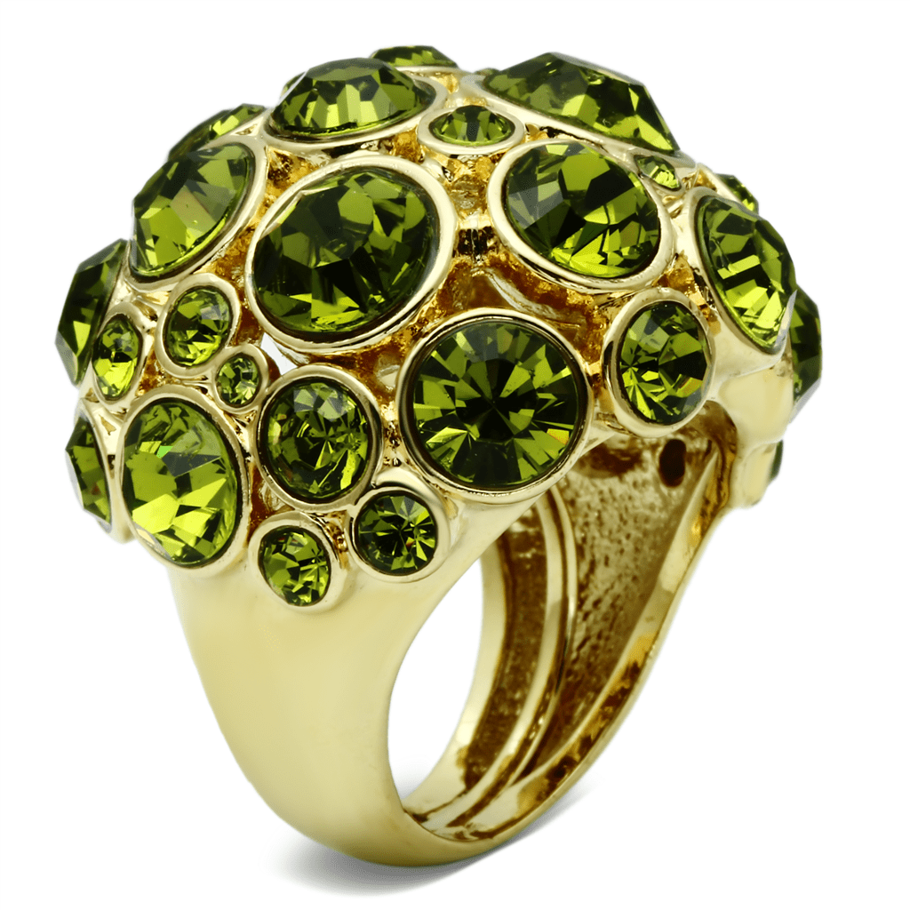 LO2544 - Gold Brass Ring with Top Grade Crystal  in Olivine color