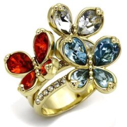 LO2547 - Gold Brass Ring with Assorted  in Multi Color