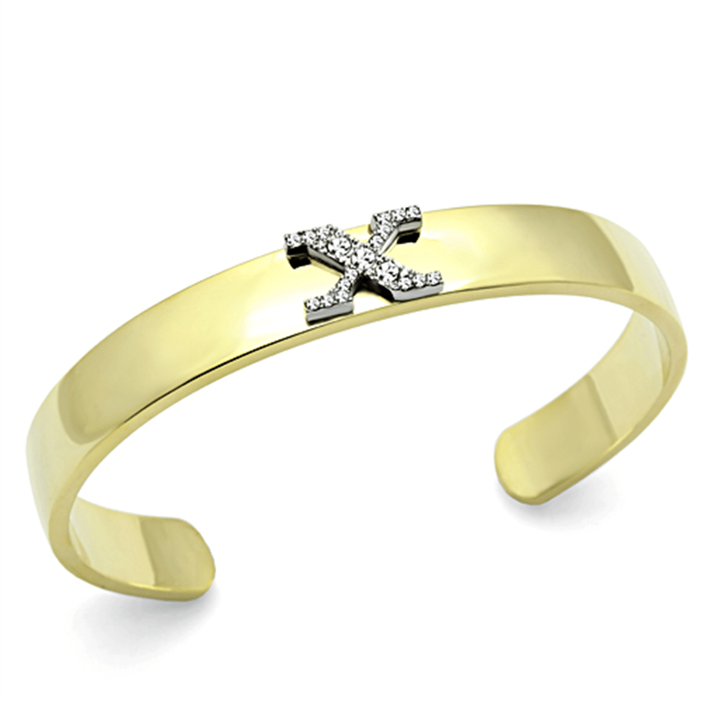 LO2593 - Gold+Rhodium White Metal Bangle with Top Grade Crystal  in Clear